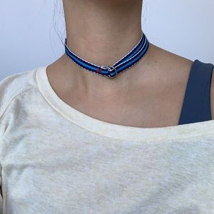 Vintage choker/bracelet, aqua blue and navel blue, 23”